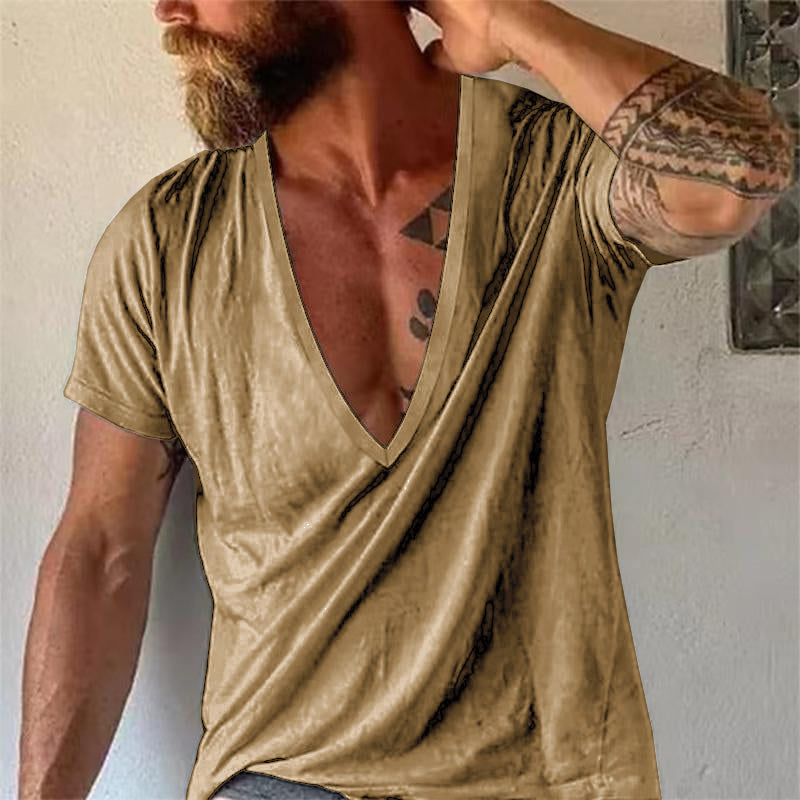 Lässiges Herren Kurzarm T-Shirt mit V-Ausschnitt, bequemer Stil für warme Sommer-Outfits.