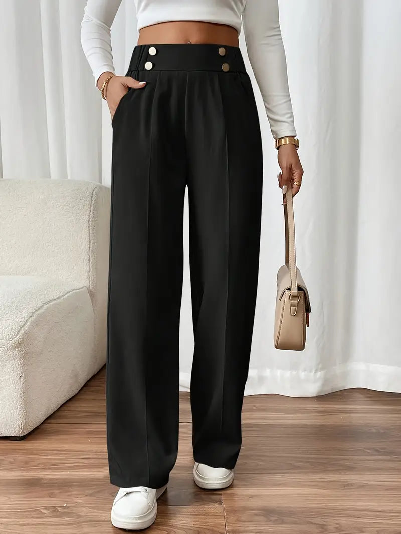 Komfortable Damenhose, weites Bein, Gummibund. Atmungsaktives Material, ideal für warme Tage und Reisen.