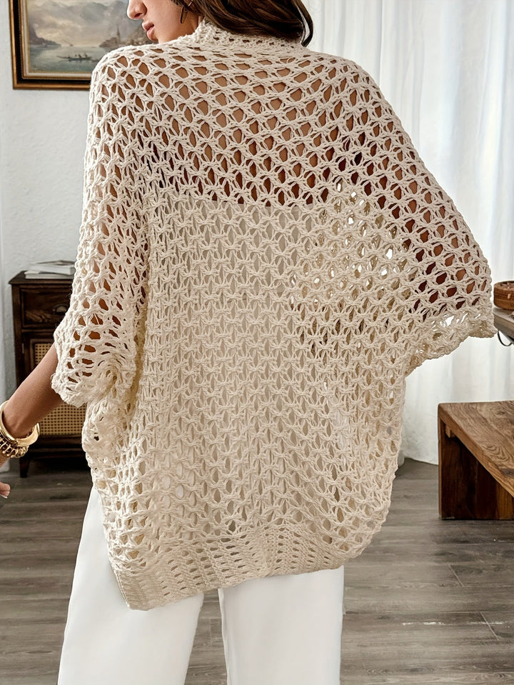 Eleganter beiger Damen Strick-Cardigan, leicht und atmungsaktiv. Idealer Langarm-Überwurf für Frühling & Sommer.