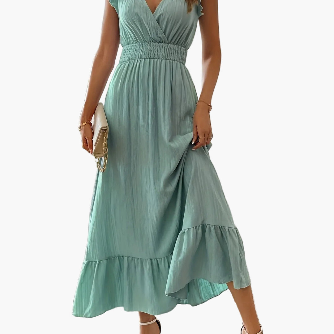 Maxikleid Damen: Fließendes Sommerkleid mit Volantärmeln. Schmeichelnd für elegante Auftritte.