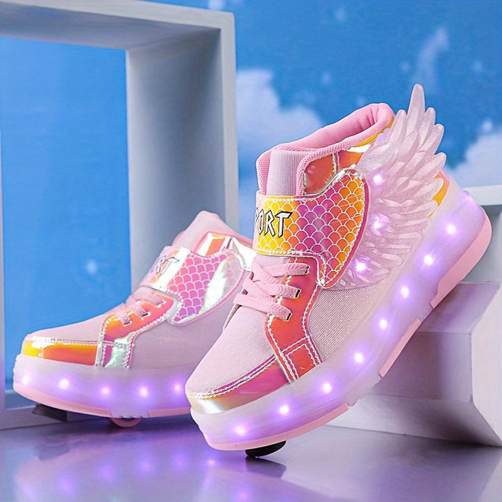 Bunte LED-Rollschuh-Sneaker für Kinder, mit Rollen und leuchtenden Sohlen, bequeme Kinderschuhe für Abenteuer.