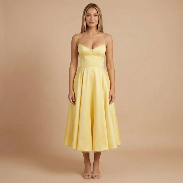 Elegantes Damen A-Linien Midikleid in Grün. Ideal als Cocktail- oder Abendkleid.