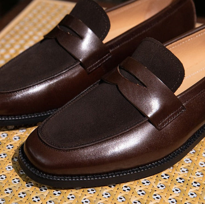 Kaffeebraune Herren Penny Loafer, handgefertigt, elegante Business-Schuhe, vielseitige Freizeitschuhe für Herren.