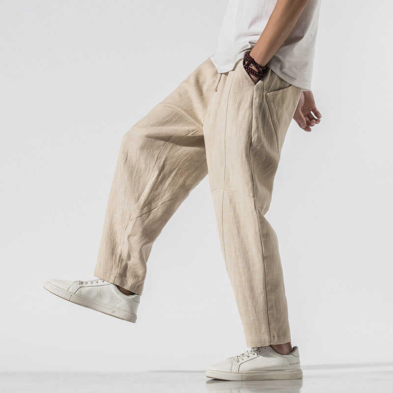 Lässige Herren Knöchellang-Hose mit weitem Bein und Kordelzug, atmungsaktiv für Sommer & Herbst.