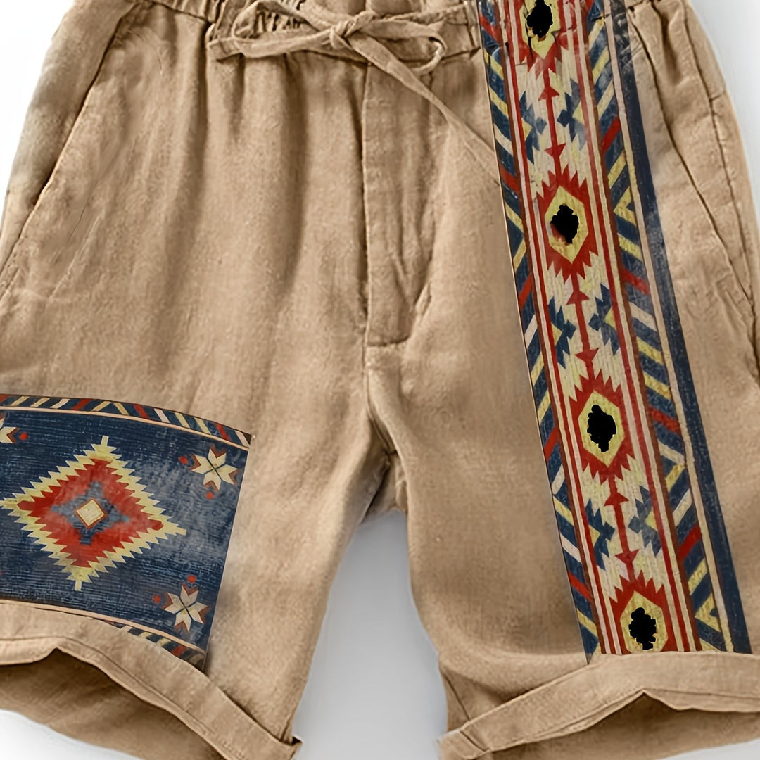 Lässige Herren Ethno-Shorts mit trendigem geometrischem Muster, ideal für entspannte Freizeitkleidung & Strand.