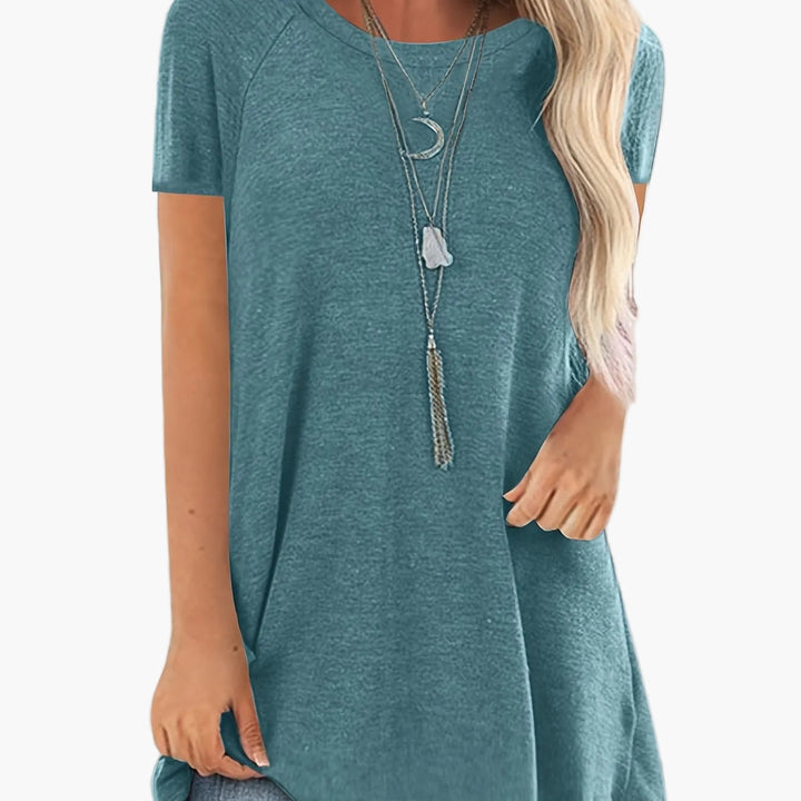 Damen Tunika T-Shirt, Kurzarm, Rundhals, fließend, perfekt als bequemes Freizeit-Oberteil.