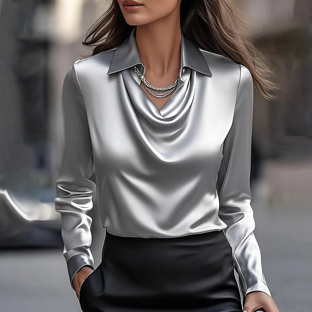 Stylisches Langarmshirt Damen, unifarben, mit elegantem Wasserfallkragen. Bequem für jeden Anlass.