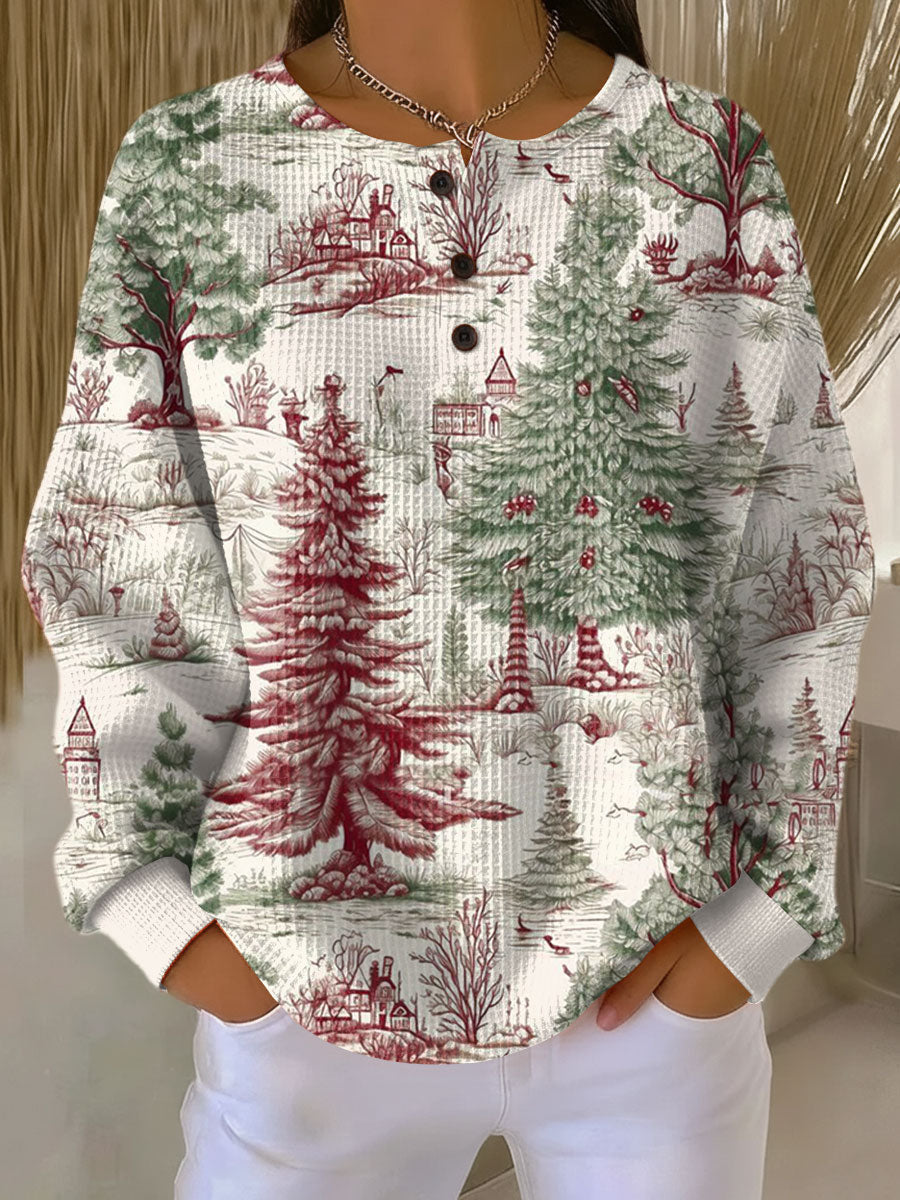 Gemütlicher Damen Pullover mit Waffelstruktur & Blumenmuster. Warmer Langarm-Winterpullover in Oversize-Passform.
