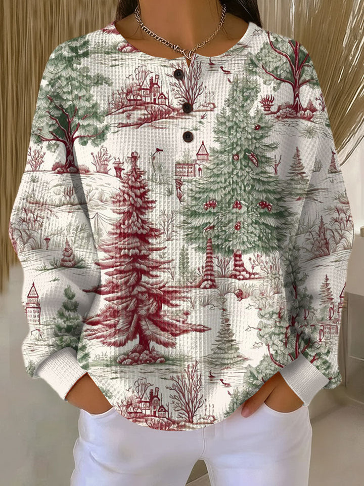 Gemütlicher Damen Pullover mit Waffelstruktur & Blumenmuster. Warmer Langarm-Winterpullover in Oversize-Passform.