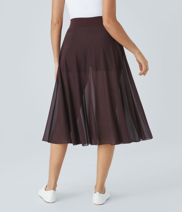 Modischer Damen Midi-Rock in Grün, Lagen-Design, mit komfortablem Gummibund.