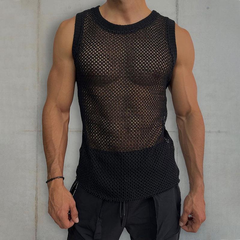 Ärmellose transparente Herren Strickweste Milo. Leichte, stylische Sommerweste für moderne Layering-Looks, atmungsaktiv & trendig.