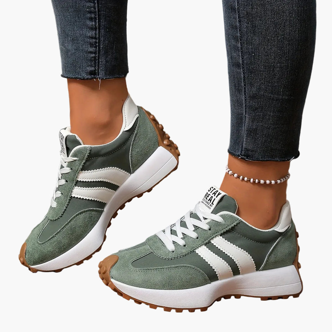 Trendige Damen Low-Top Sneaker: Retro-Stil mit Streifen, ideal für Frühling & Sommer.