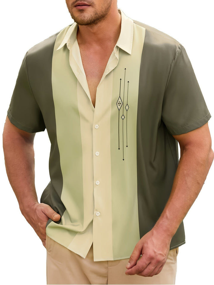 Vintage Herren Bowlinghemd, gestreifter Retro-Stil, Kurzarm-Sommerhemd, ideal für Freizeitmode.