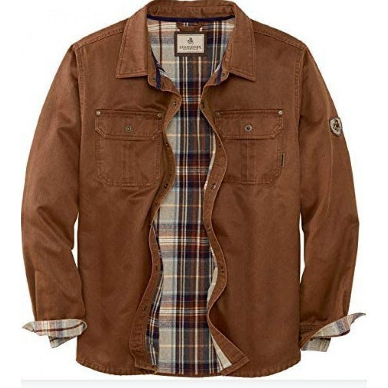 Braune Herren Frühlingsjacke: Modische Casual Übergangsjacke mittellang, Stehkragen & Taschen für eleganten Look.