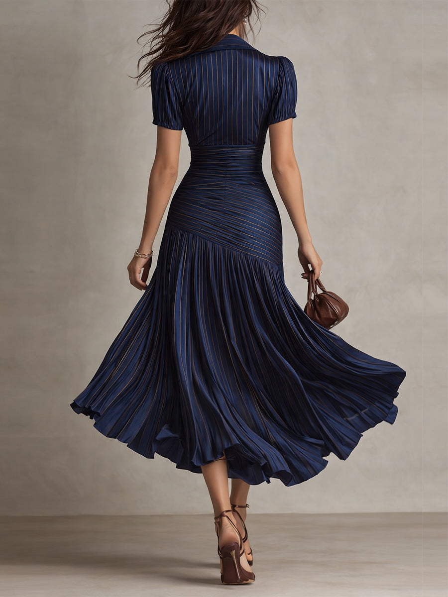 Schickes Damenkleid, gestreiftes Midikleid im Retro-Stil. Ideal für festliche Mode & Sommer.