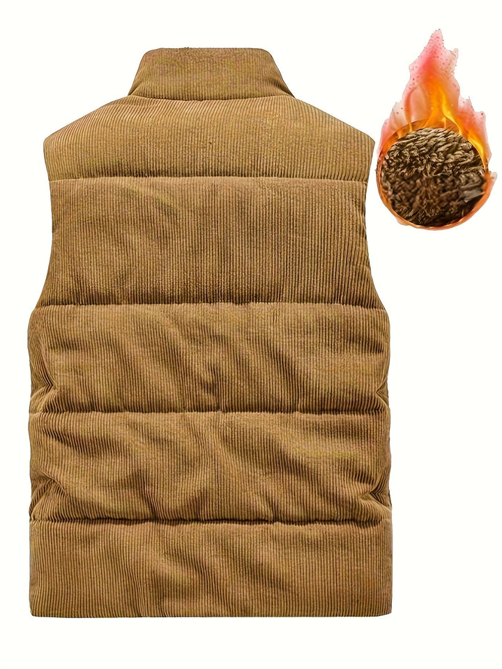 Ärmellose Herren Cordweste, gefüttert und winddicht. Ideal für aktive Freizeit & Outdoor-Aktivitäten im Herbst.