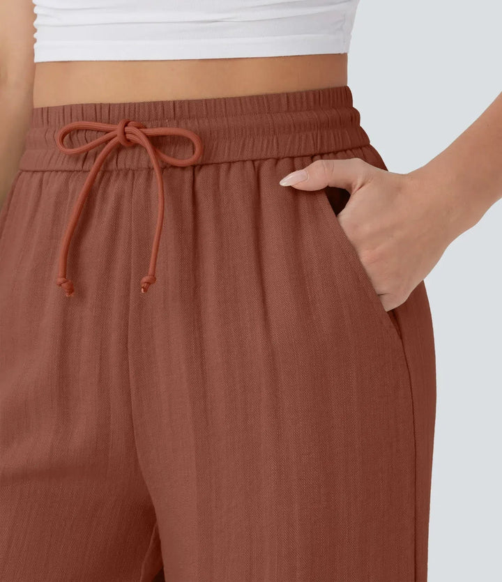 Elegante Damen Sommerhose weites Bein, Kordelzug. Lockerpassform. Stilvolle Freizeithose.
