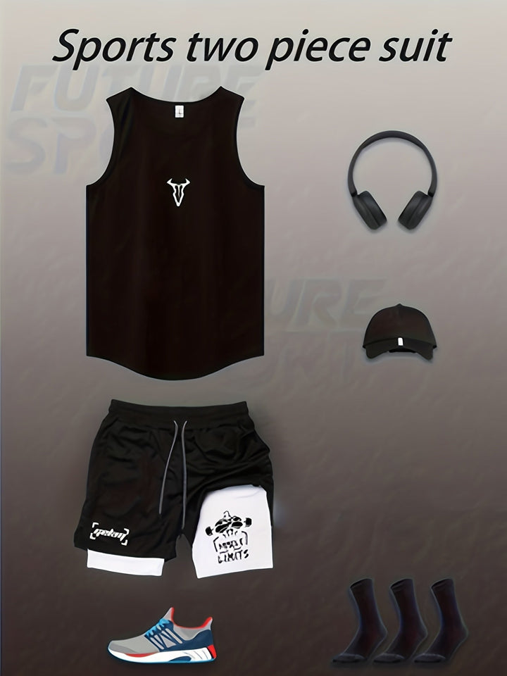 Herren Sportset: Tanktop und Shorts, atmungsaktiv für Sommer-Fitness & intensives Training.