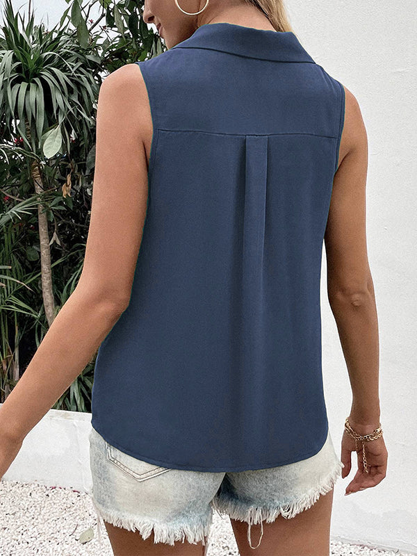 Elegantes Damen V-Ausschnitt Westentop, ärmellos und locker sitzend, perfekt für den Sommer.