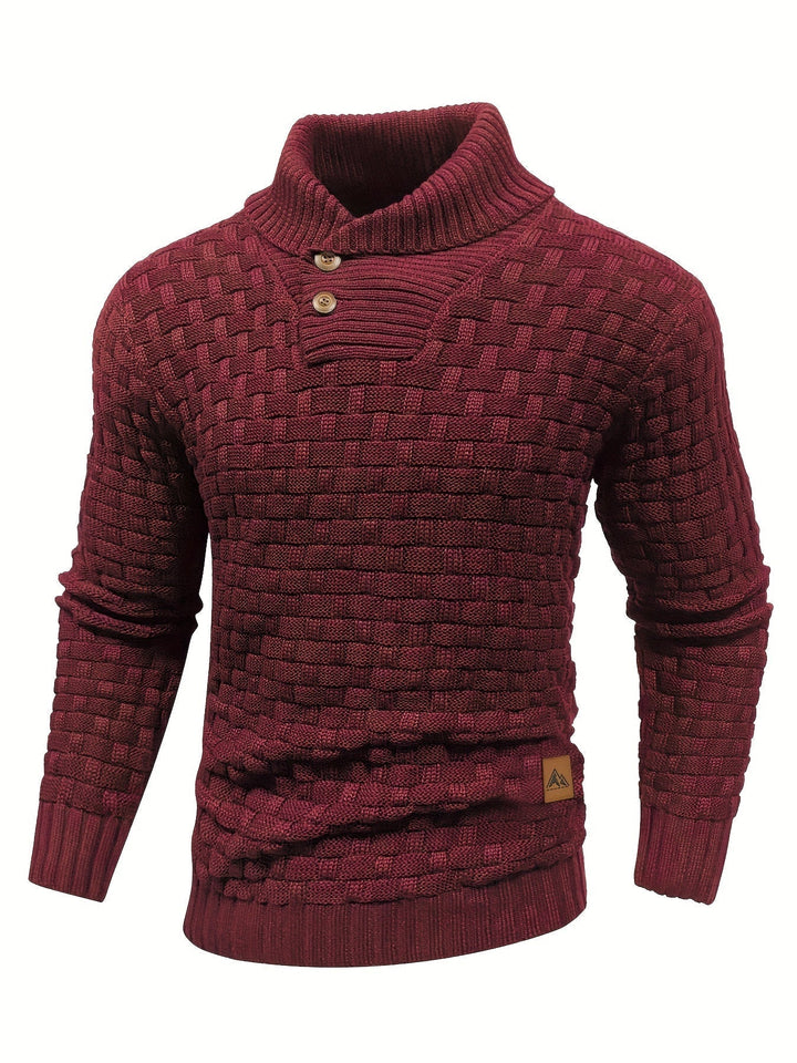 Eleganter Herren Winterpullover mit Waffelstruktur und markantem Schalkragen.