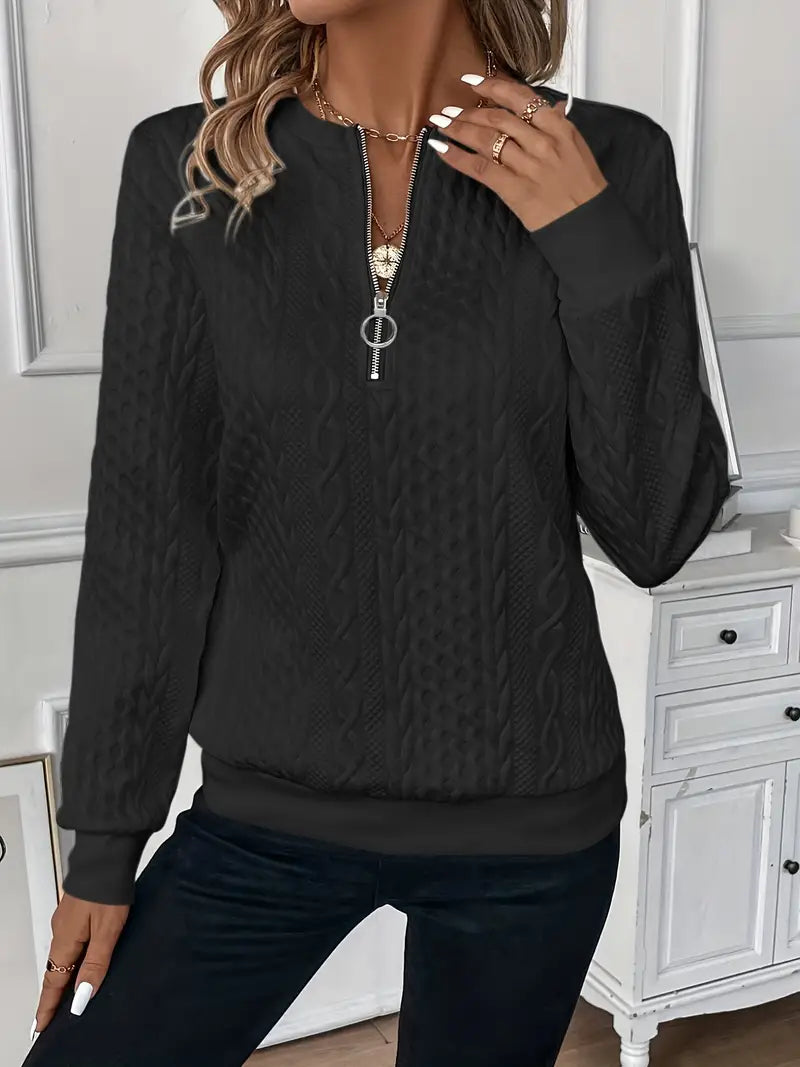 Trendiger Damen Sweater mit Zipper und Stehkragen. Gemütliches Langarm-Oberteil für Damen.