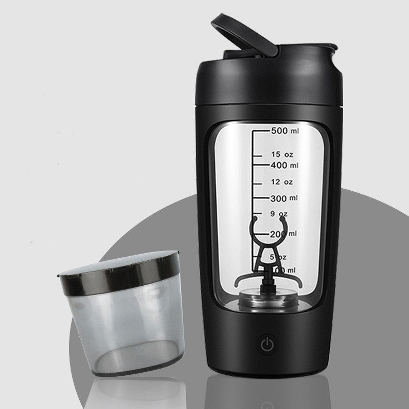 Schwarzer, selbstmischender MixMate USB Protein-Shaker, ideal für klumpenfreie Fitnessgetränke unterwegs.