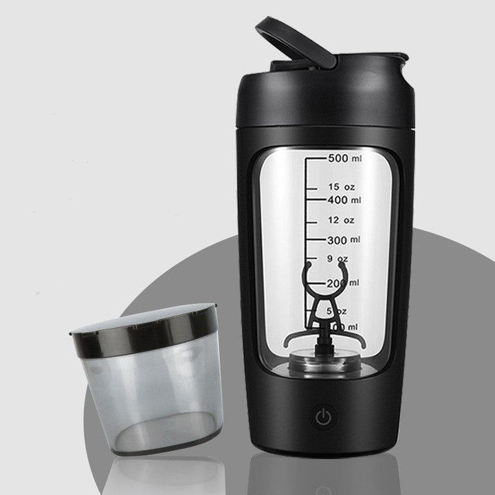 Schwarzer, selbstmischender MixMate USB Protein-Shaker, ideal für klumpenfreie Fitnessgetränke unterwegs.
