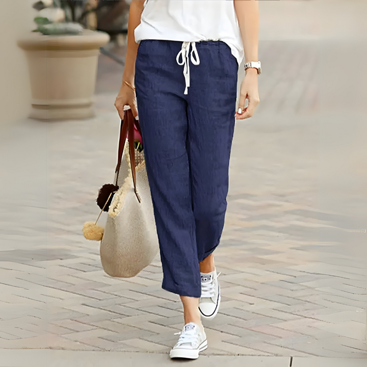 Vielseitige Damen Freizeithose, leicht & bequem, mit verstellbarem Kordelzug für Sommer.