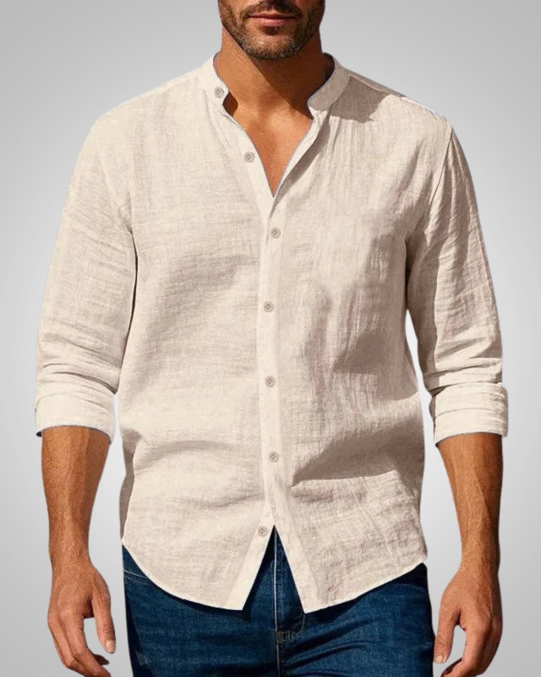 Elegantes Slim Fit Herren Stehkragenhemd in Schwarz für Sommer & Freizeit. Moderner Look für Herrenmode.