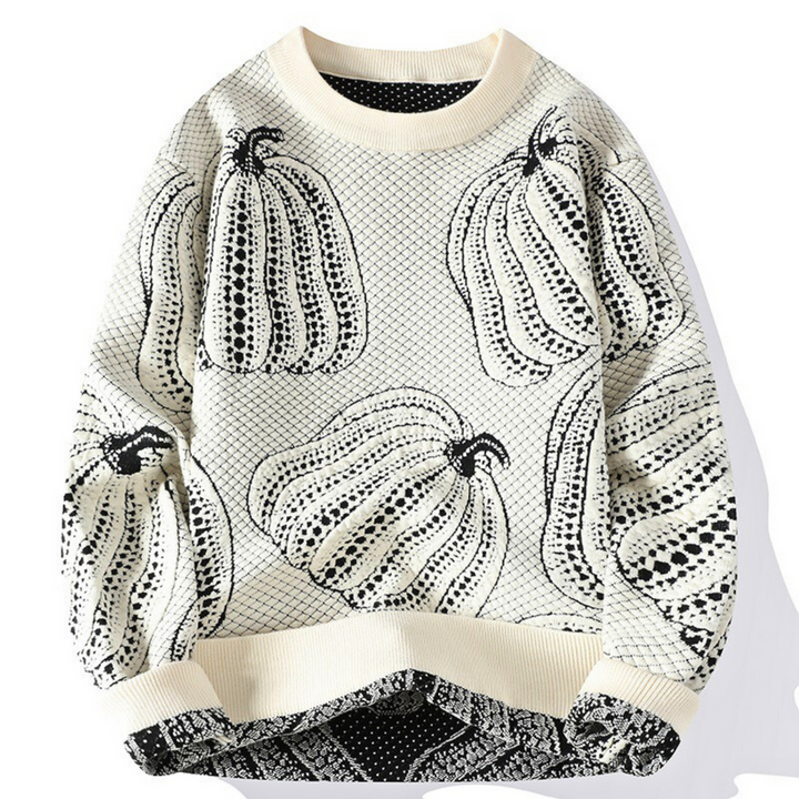 Warmer Herren-Kürbis-Strickpullover für kühle Herbst- und Wintertage. Komfortabler Freizeit-Pulli.