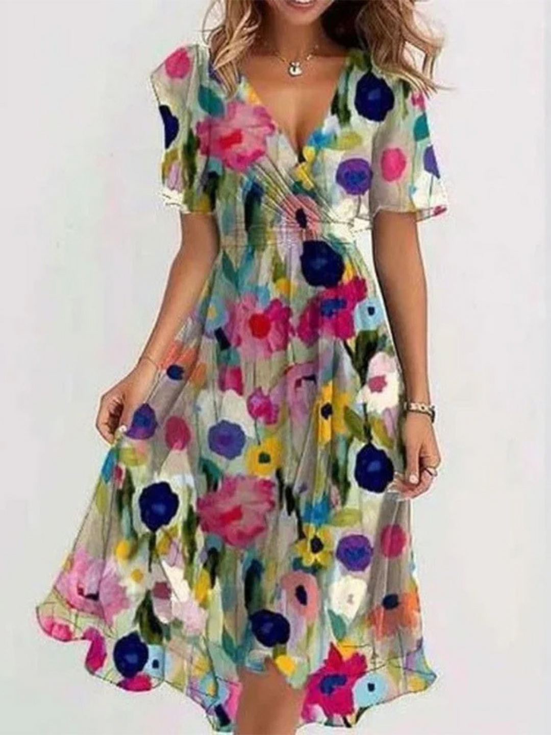 Lockeres, figurfreundliches Damen Sommerkleid für Strand und Freizeit. Bequemes Urlaubskleid im Boho-Stil.