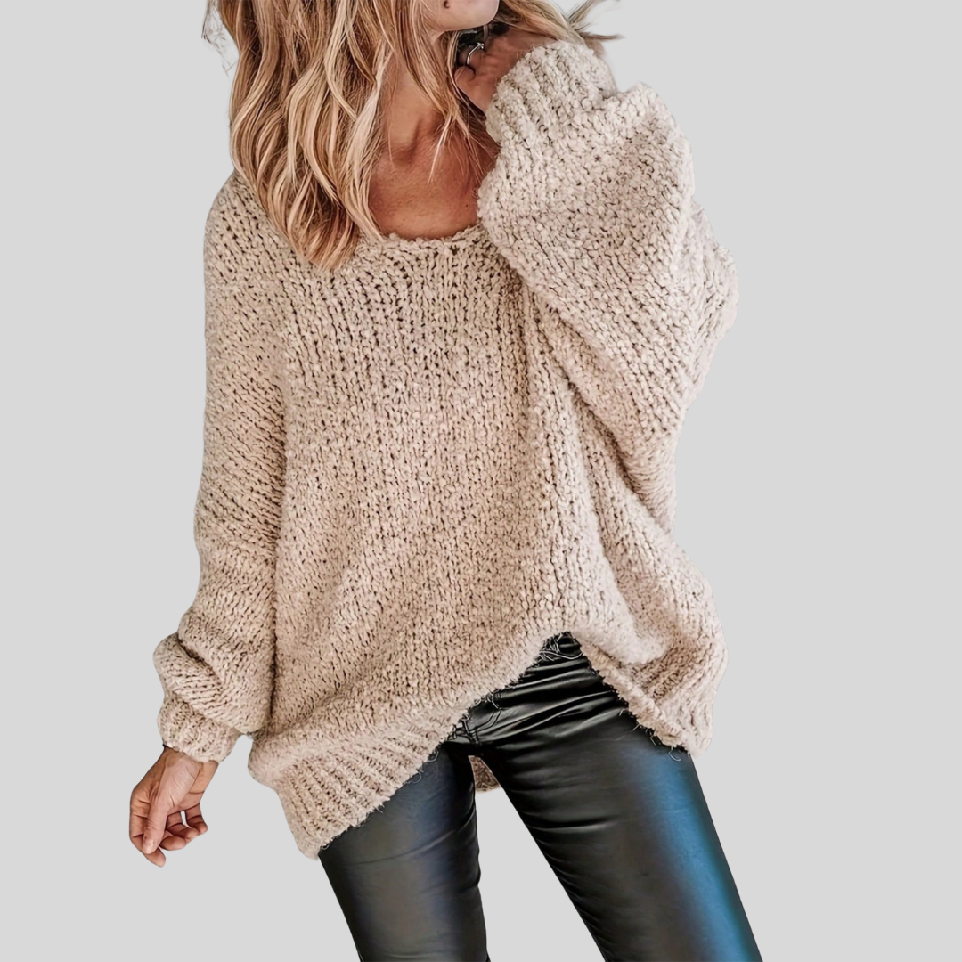 Damen Oversize Rundhals Pullover. Bequemer, stilvoller Strickpullover für Freizeit & Alltag im Herbst/Winter.