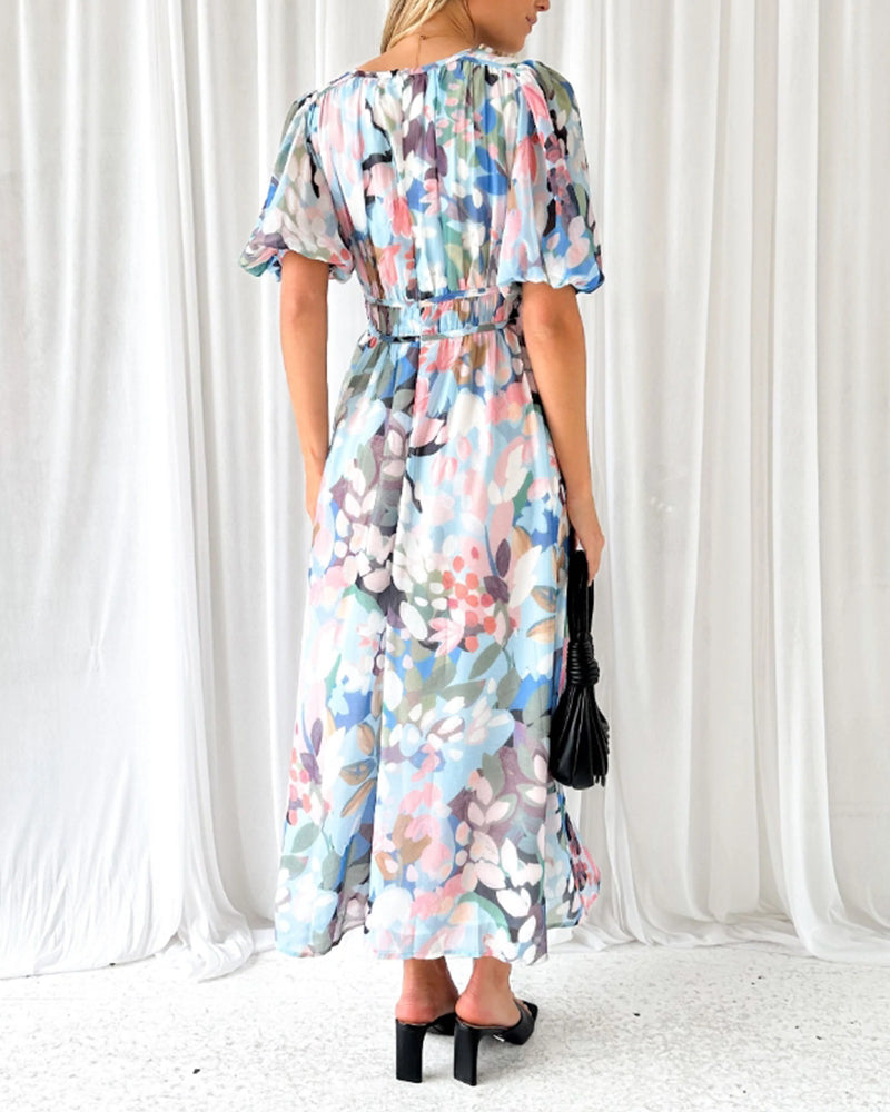 Zeitloses elegantes Damen Blumenkleid, vielseitig mit floralem Muster für Sommer, Freizeit, Party & besondere Feste.