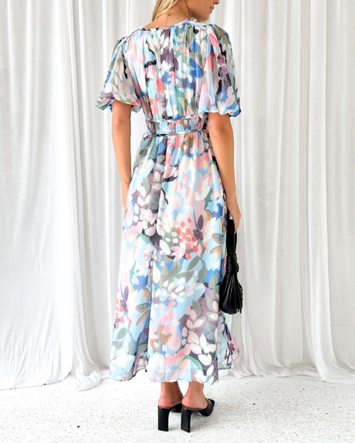 Zeitloses elegantes Damen Blumenkleid, vielseitig mit floralem Muster für Sommer, Freizeit, Party & besondere Feste.