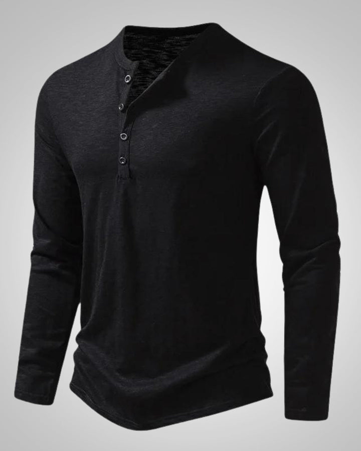 Bequemes Langarm Henley Shirt für Herren. Slim Fit Design, ideal für casual und eleganten Look.