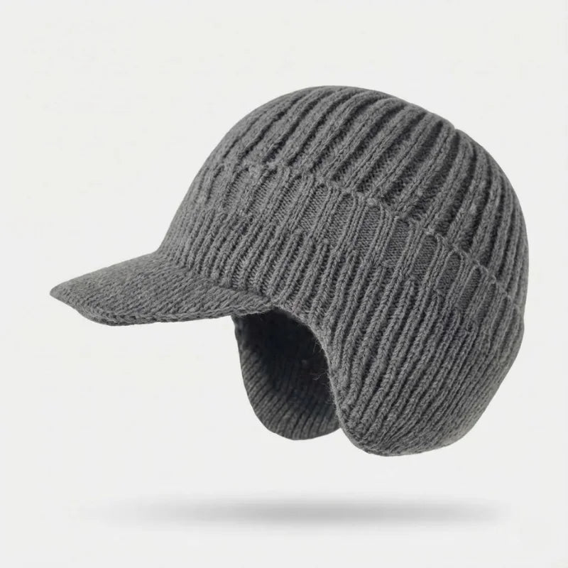 Stylische graue Thermomütze mit Ohrenklappen, Unisex, idealer Kälteschutz für den Winter.