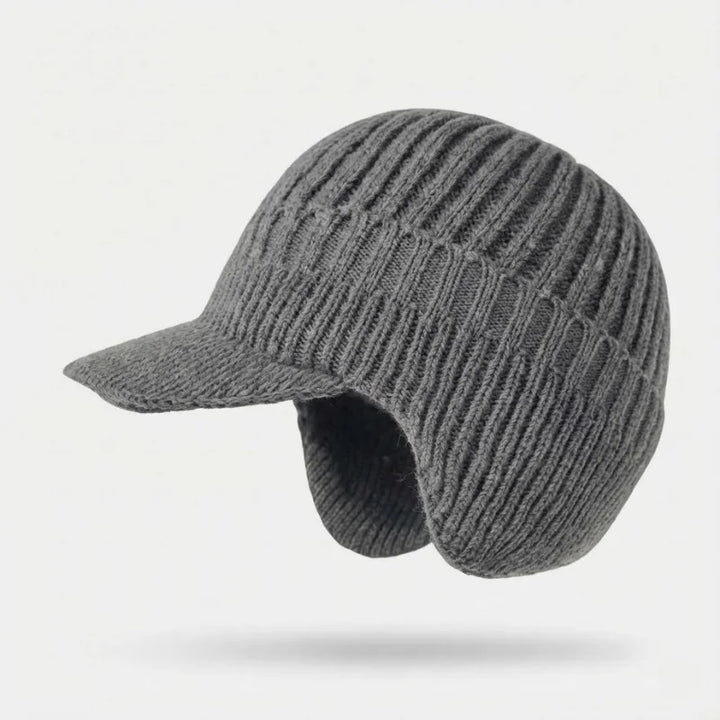 Stylische graue Thermomütze mit Ohrenklappen, Unisex, idealer Kälteschutz für den Winter.