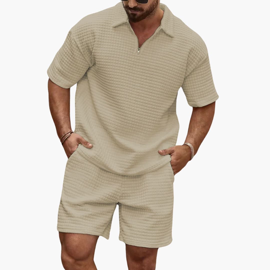 Luxuriöses Herren Freizeit-Set, maximiert Komfort und Stil. Dieser bequeme Zweiteiler ist ideal für Herrenmode.