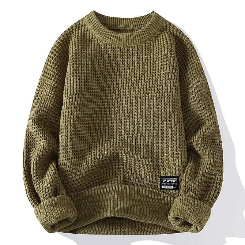 Komfortabler Herren Waffelstrick Pullover für Herbst & Winter, Basic Langarmshirt für den Alltag.