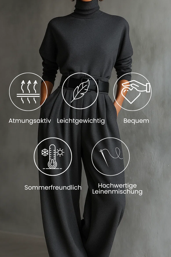 Stilvoller brauner Damen Jumpsuit mit lockerem Schnitt, Gürtel, hohem Hals und weitem Bein für Freizeit.