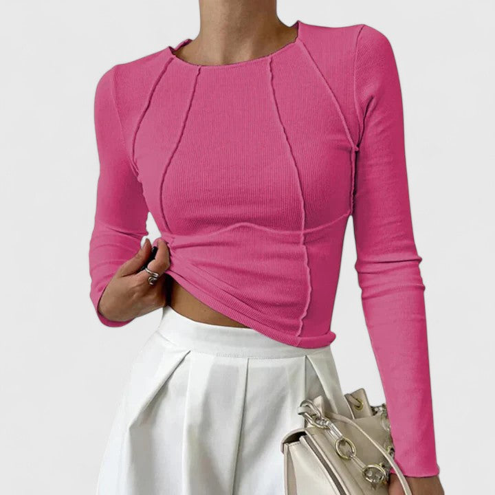 Bequemes, pflegeleichtes Damen Langarmshirt mit Rundhals. Figurbetonter Schnitt, ideal als vielseitiges Oberteil.