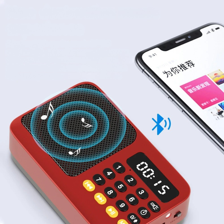 Wiederaufladbares Multifunktions-Radio mit Bluetooth, FM/AM/SW, Taschenlampe und Powerbank-Funktion.