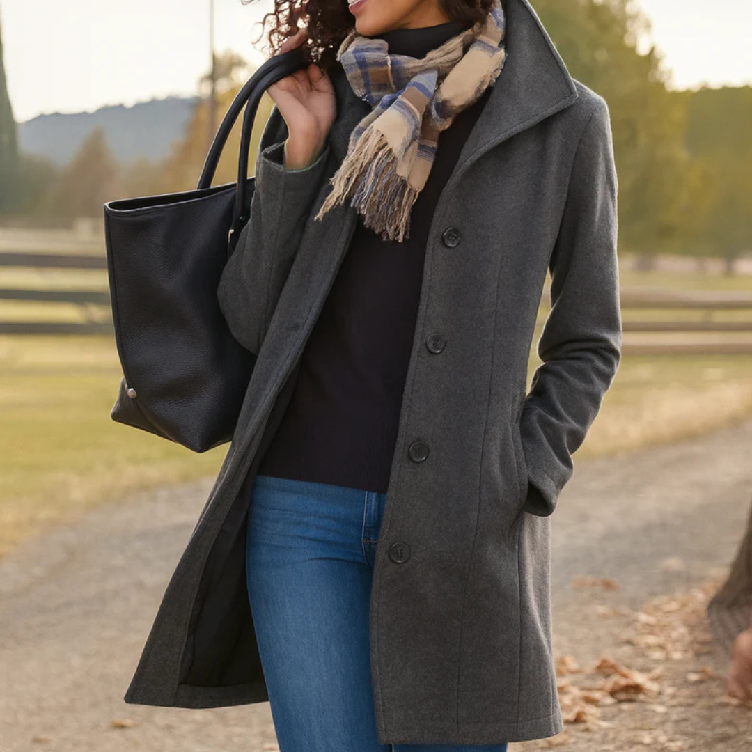 Eleganter, stilvoller Damen Knopfmantel für Business & Freizeit; vielseitige Herbst-/Frühlingsmode.
