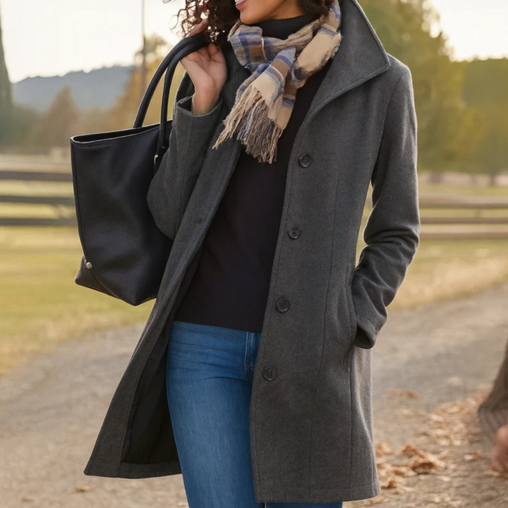 Eleganter, stilvoller Damen Knopfmantel für Business & Freizeit; vielseitige Herbst-/Frühlingsmode.
