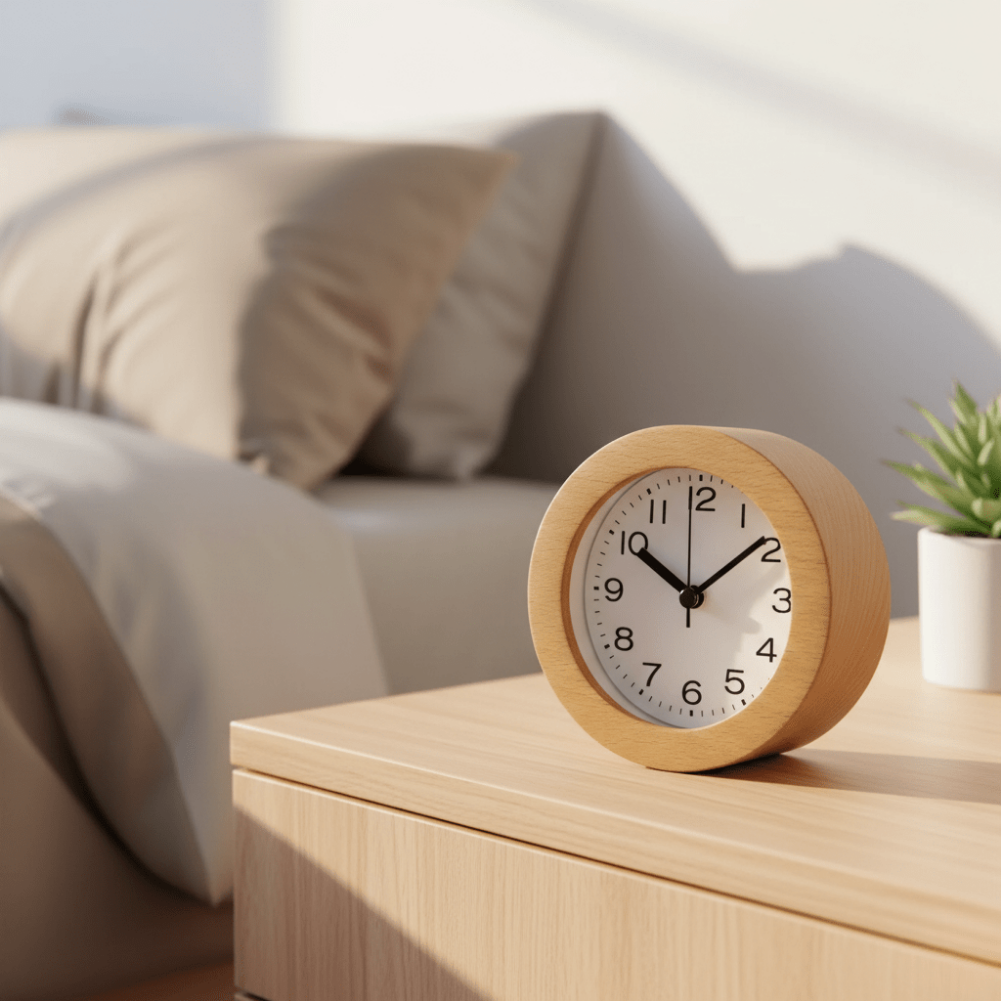 Moderner, runder TimeLume LED Wecker, ideal als Nachttisch- oder Schreibtischuhr; stylische Wohnkultur mit Digitalanzeige.
