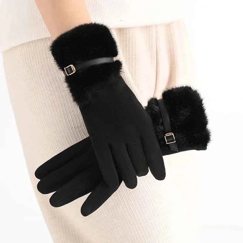 Beige Skihandschuhe für Damen, extra warm, mit Touchscreen-Funktion. Winteraccessoire.