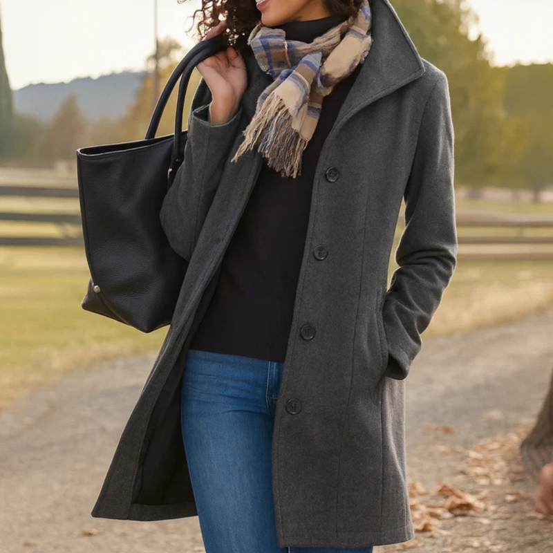 Schmeichelhaft taillierter Damen Mantel, elegant und langarm, ideal für die Übergangszeit.