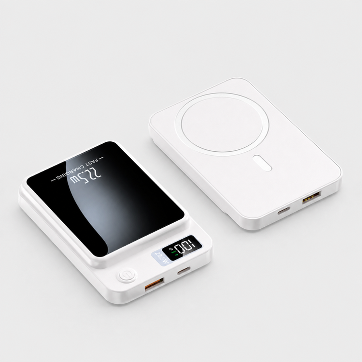 Leistungsstarke Powerbank 20000 mAh mit Digitalanzeige und kabelloser Ladefunktion für Outdoor.