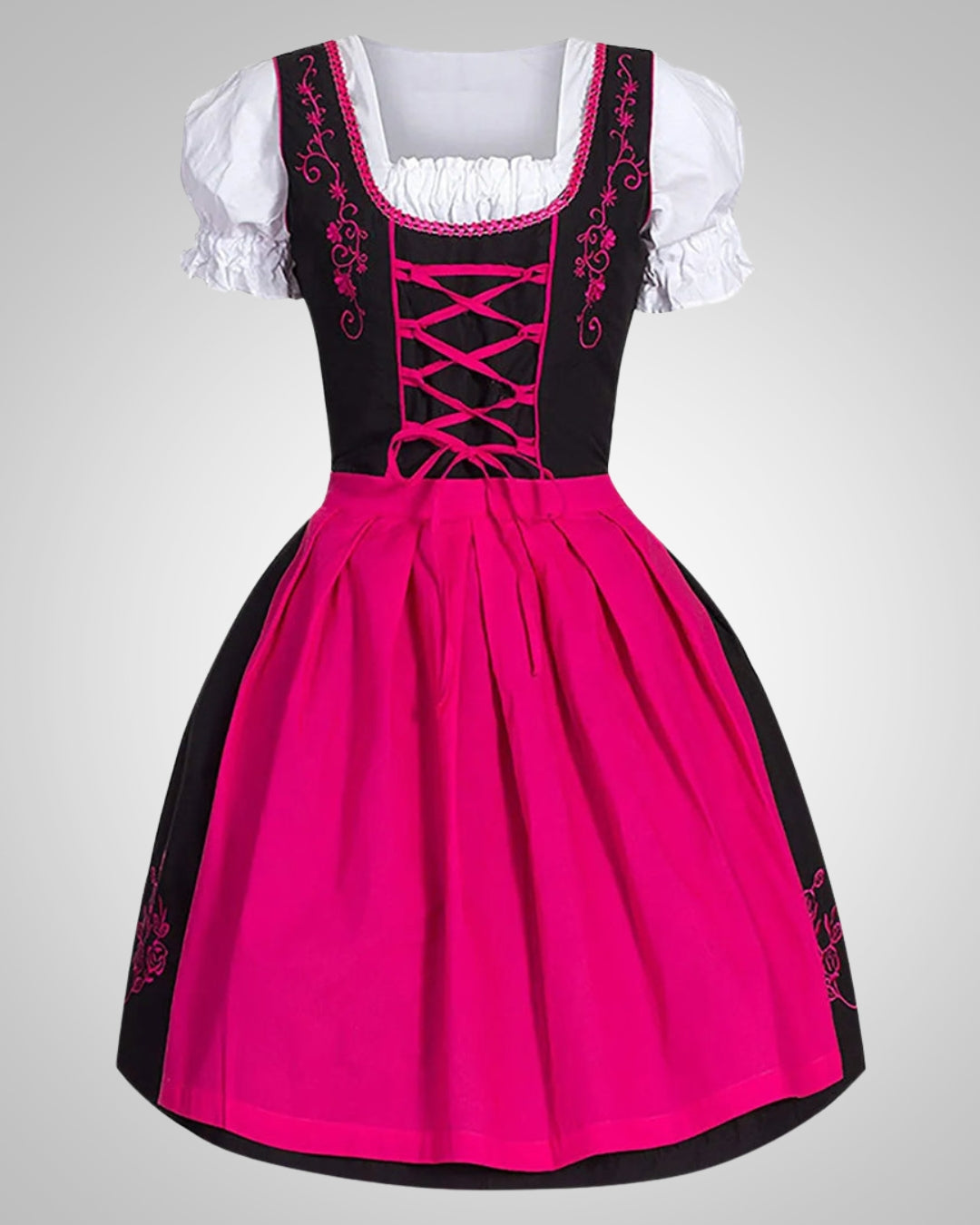 Festliches Damen Dirndl Trachtenkleid für Volksfest & Oktoberfest, traditionell bestickt mit Zierschnürung.