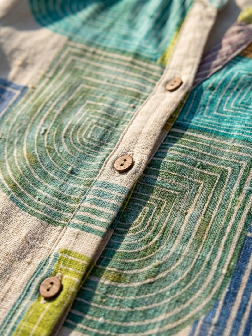 Stylisches Damen Sommerkleid mit V-Ausschnitt & geometrischem Muster, knielang, kurzarm. Ideal für Alltag.